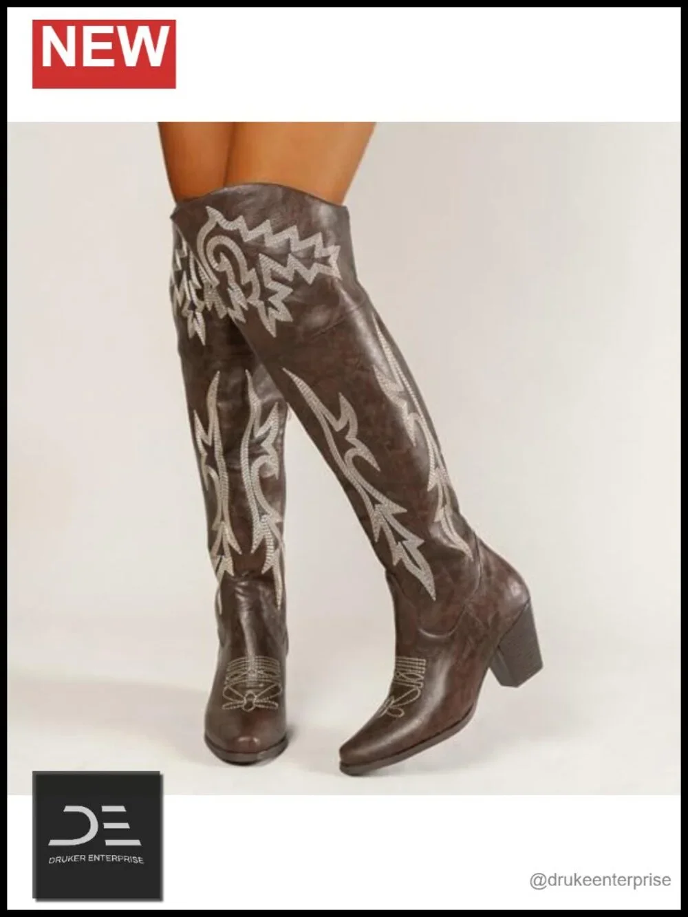 Embroidered Over-the-Knee Cowboy Boots Faux Leather Tall Boots Western